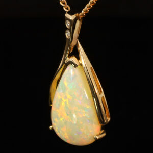 Yellow Gold Green Orange Yellow Red Crystal Opal and Diamond Pendant
