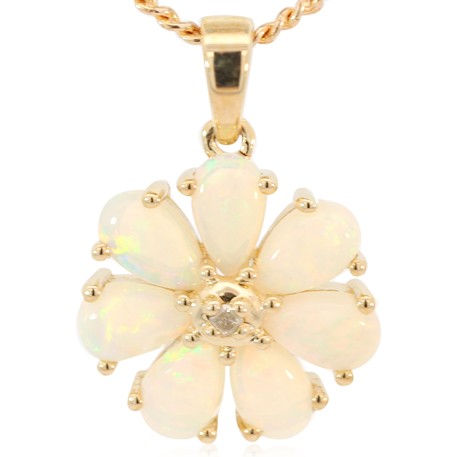 Yellow Gold Blue Green Yellow Orange Pink Crystal Opal and Diamond Pendant