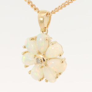 Yellow Gold Blue Green Yellow Orange Pink Crystal Opal and Diamond Pendant