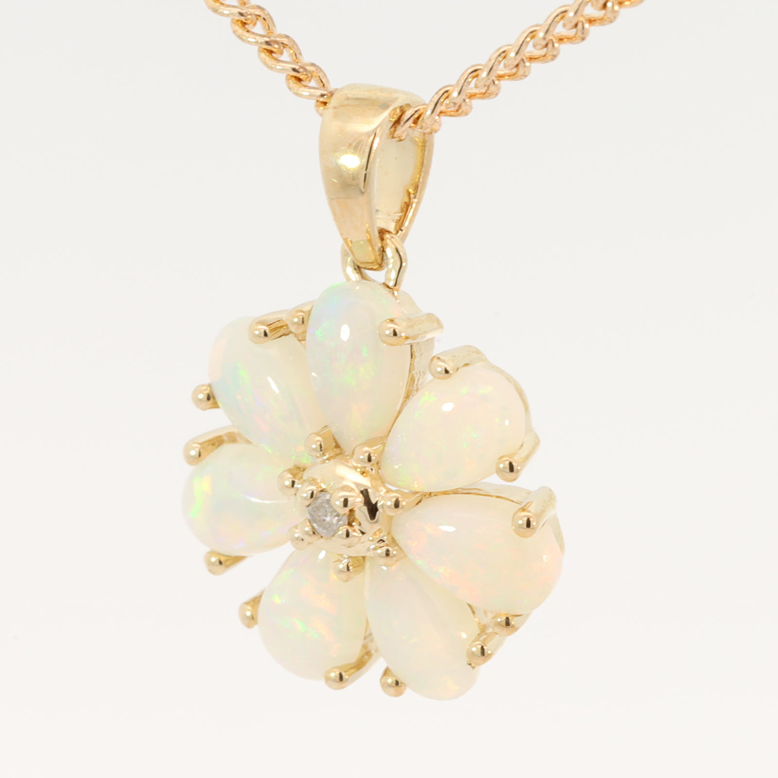 Yellow Gold Blue Green Yellow Orange Pink Crystal Opal and Diamond Pendant