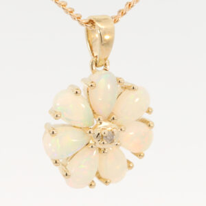 Yellow Gold Blue Green Yellow Orange Pink Crystal Opal and Diamond Pendant