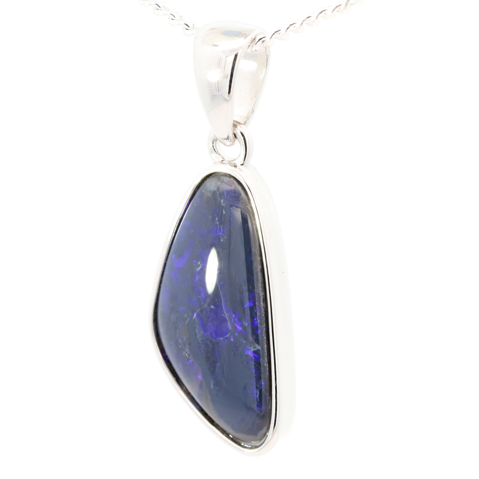 Sterling Silver Blue Purple Black Opal Pendant