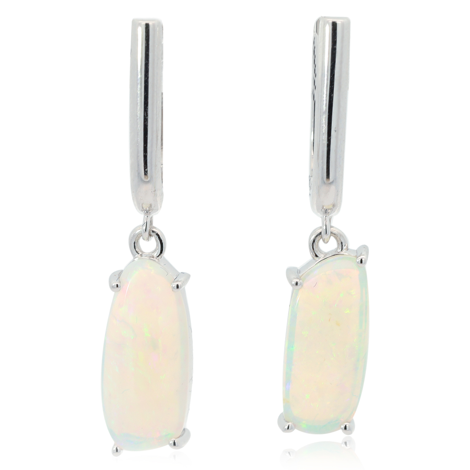 White Gold Blue Green Crystal Opal Earrings