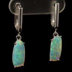 White Gold Blue Green Crystal Opal Earrings