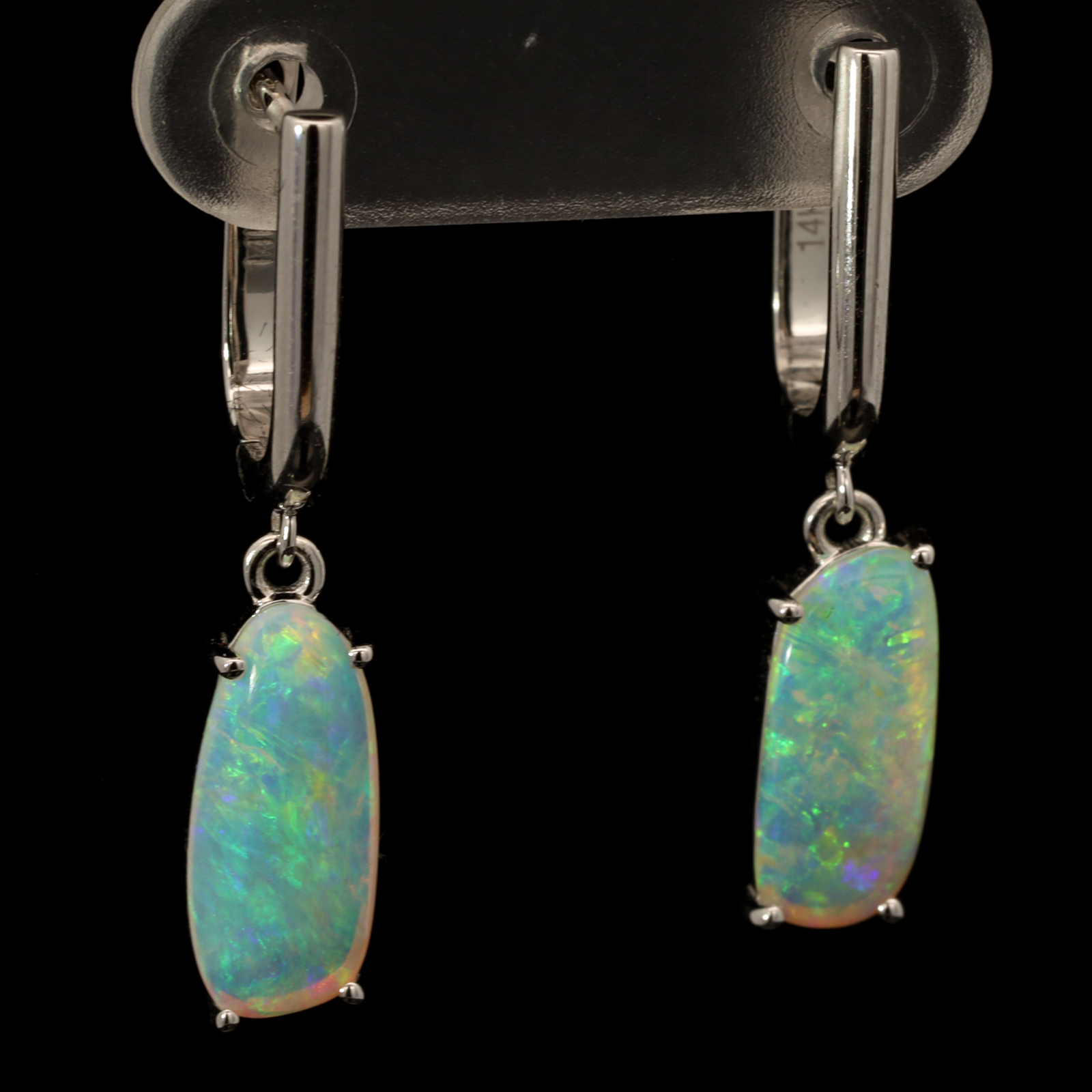 White Gold Blue Green Crystal Opal Earrings