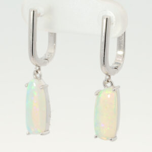 White Gold Blue Green Crystal Opal Earrings