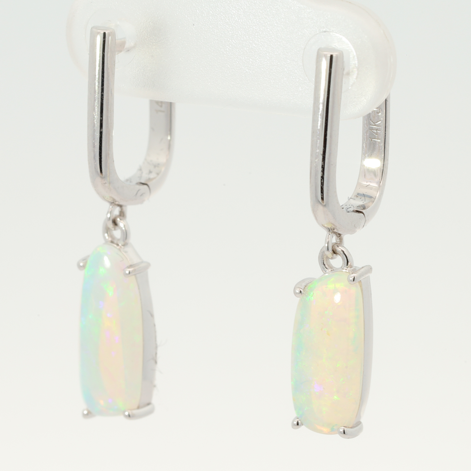 White Gold Blue Green Crystal Opal Earrings