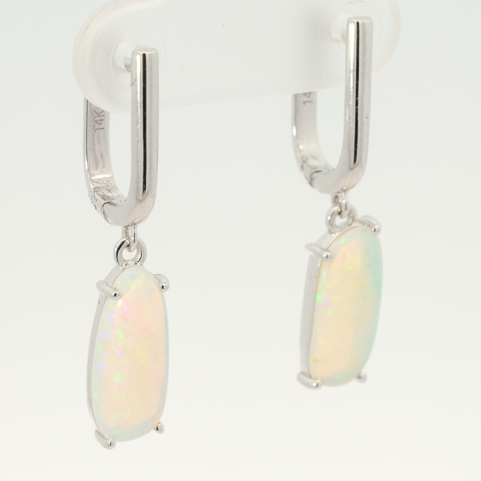 White Gold Blue Green Crystal Opal Earrings