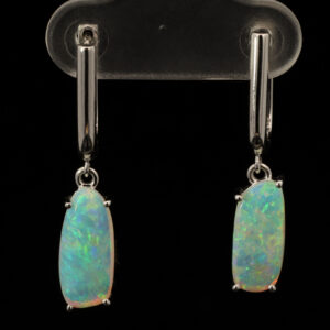 White Gold Blue Green Crystal Opal Earrings