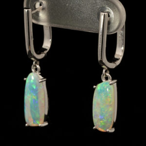White Gold Blue Green Crystal Opal Earrings