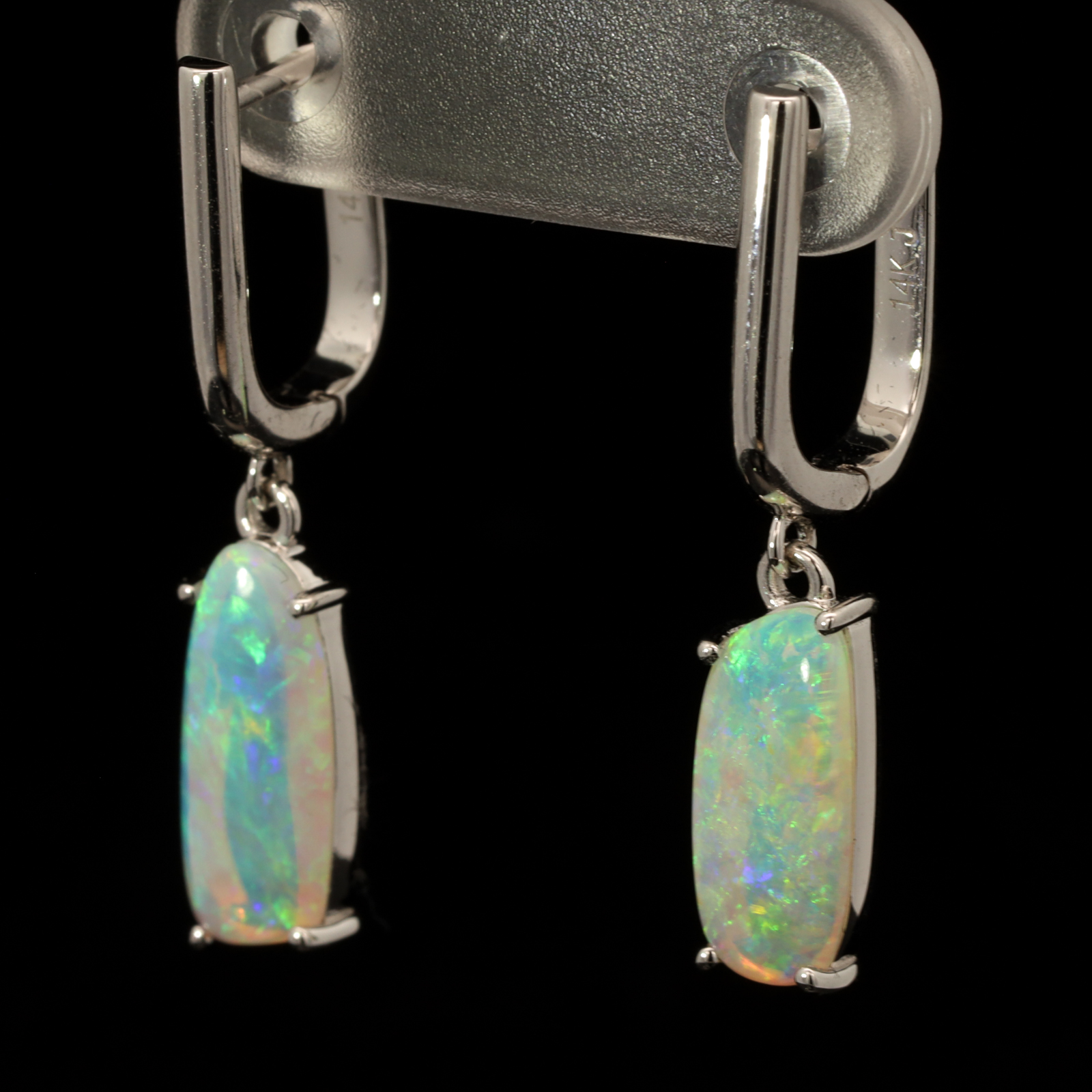 White Gold Blue Green Crystal Opal Earrings