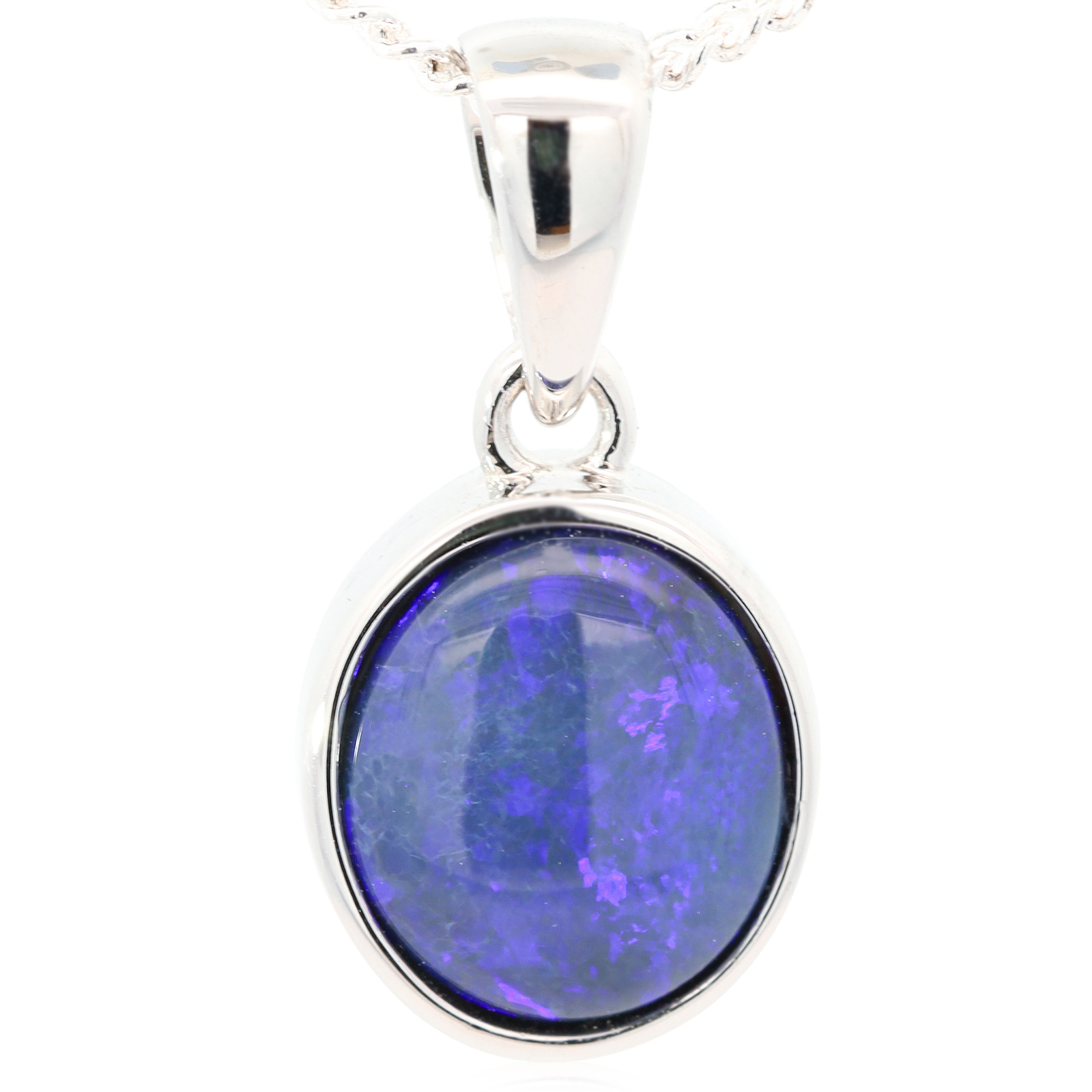 Sterling Silver Blue Purple Black Opal Pendant