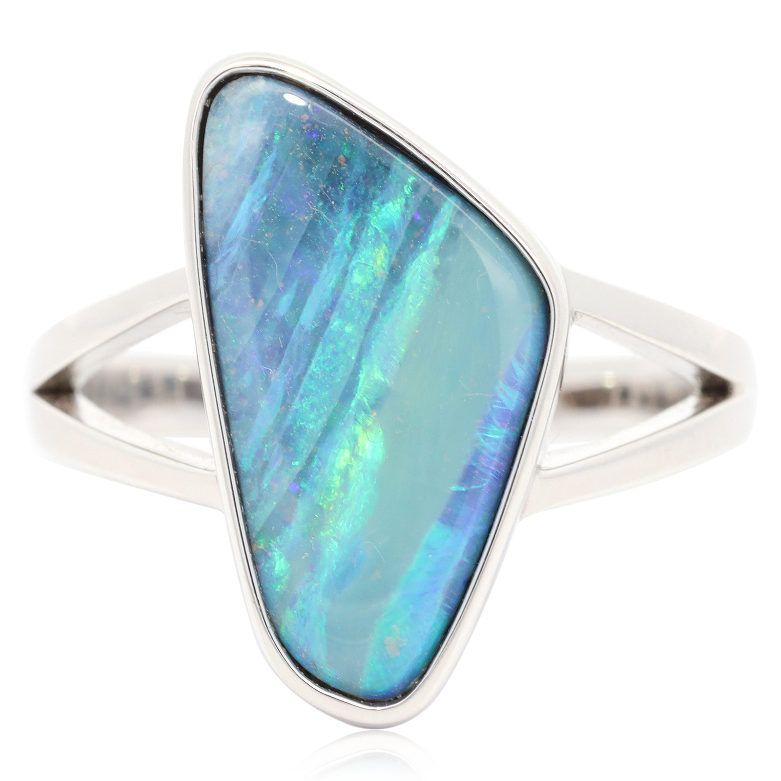Sterling Silver Blue Green Boulder Opal Ring