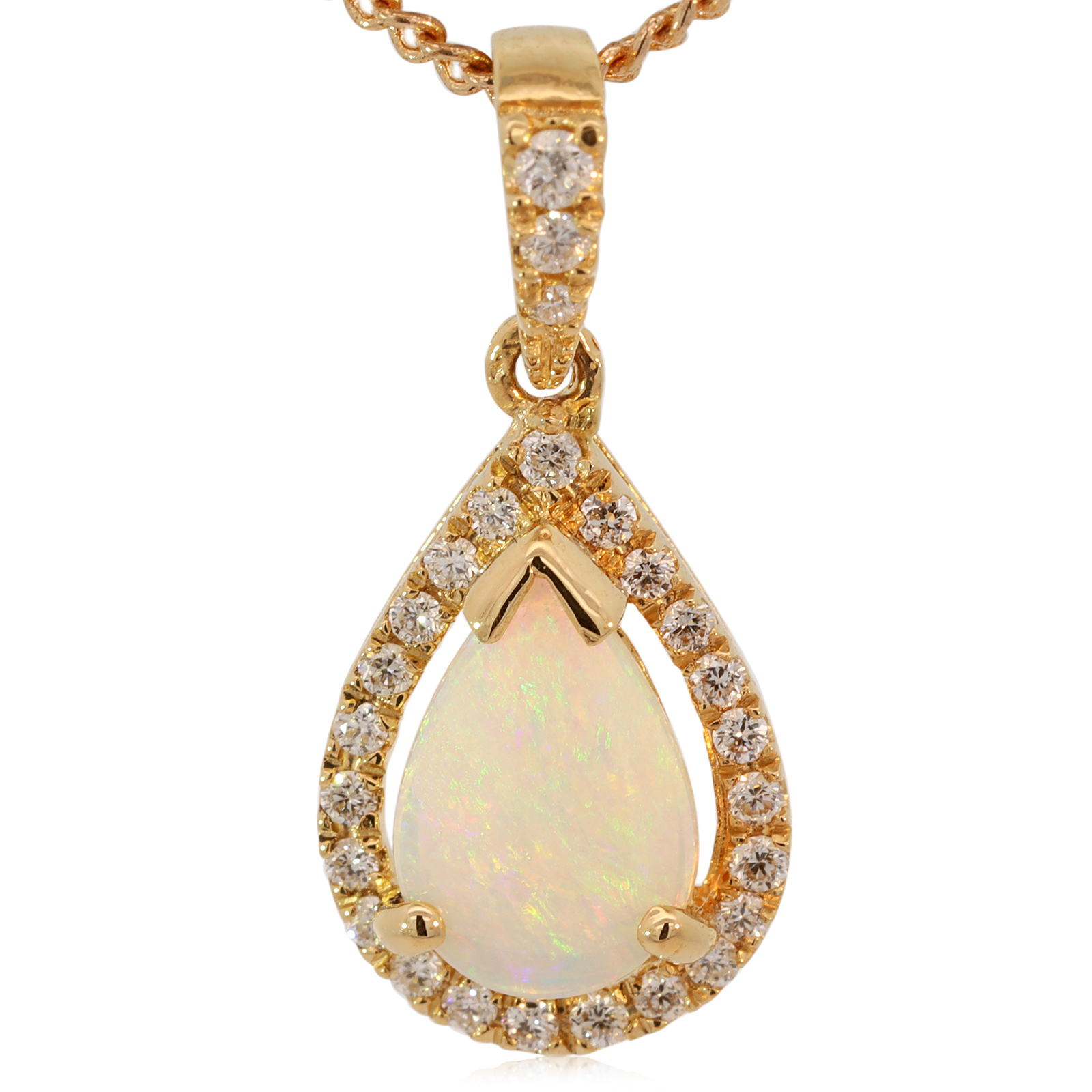 Yellow Gold Blue Green Yellow Orange Pink Crystal Opal and Diamond Pendant