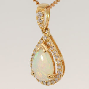 Yellow Gold Blue Green Yellow Orange Pink Crystal Opal and Diamond Pendant