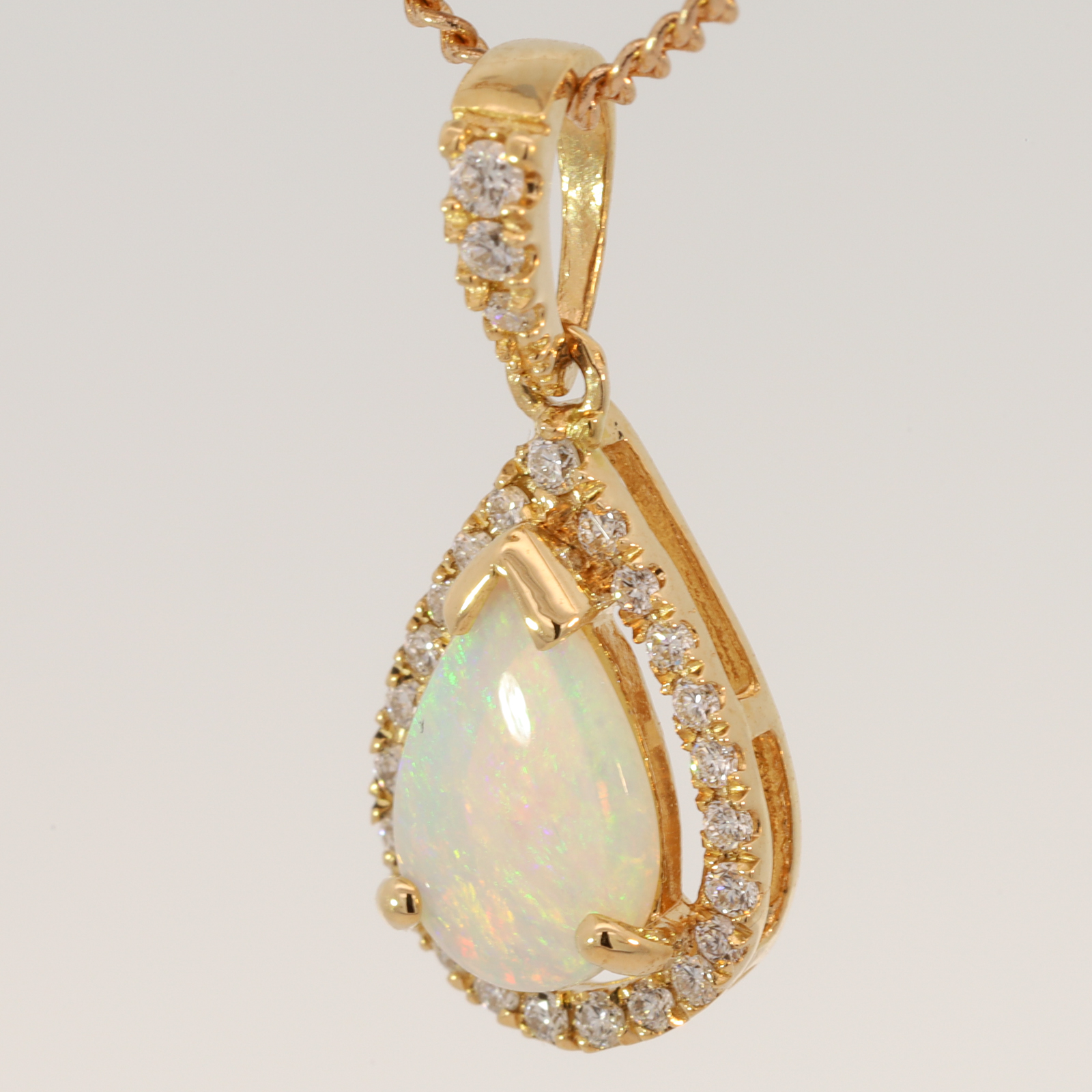 Yellow Gold Blue Green Yellow Orange Pink Crystal Opal and Diamond Pendant