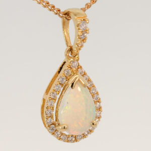 Yellow Gold Blue Green Yellow Orange Pink Crystal Opal and Diamond Pendant