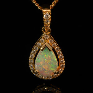 Yellow Gold Blue Green Yellow Orange Pink Crystal Opal and Diamond Pendant
