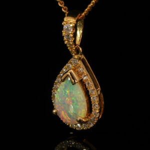 Yellow Gold Blue Green Yellow Orange Pink Crystal Opal and Diamond Pendant