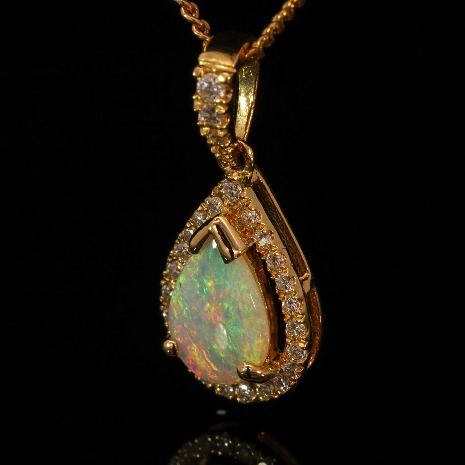 Yellow Gold Blue Green Yellow Orange Pink Crystal Opal and Diamond Pendant