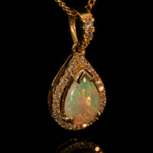Yellow Gold Blue Green Yellow Orange Pink Crystal Opal and Diamond Pendant