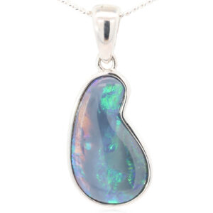 Sterling Silver Blue Green Yellow Black Opal Pendant