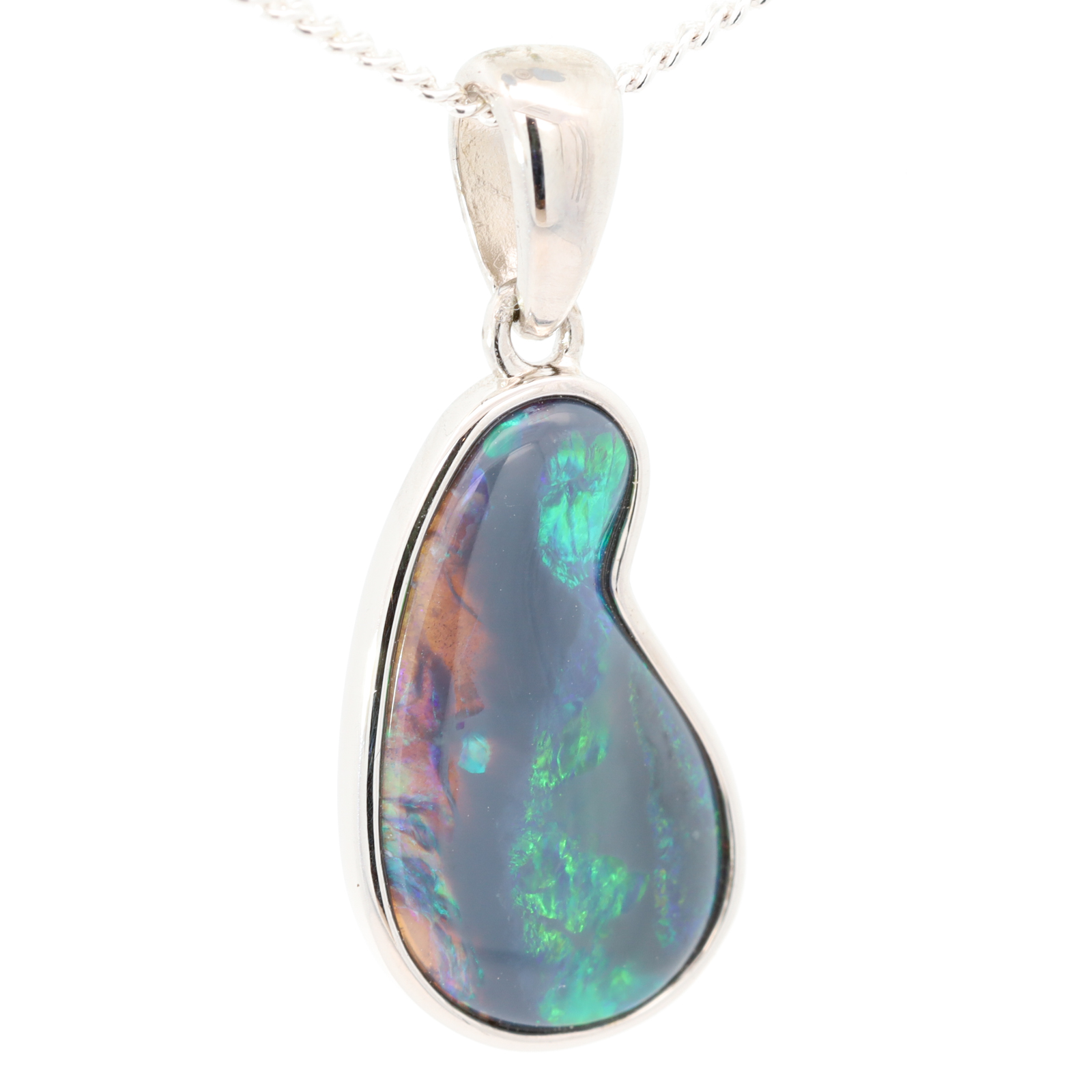 Sterling Silver Blue Green Yellow Black Opal Pendant
