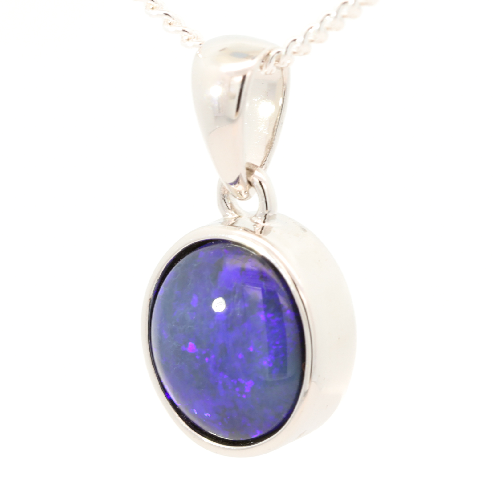 Sterling Silver Blue Purple Black Opal Pendant