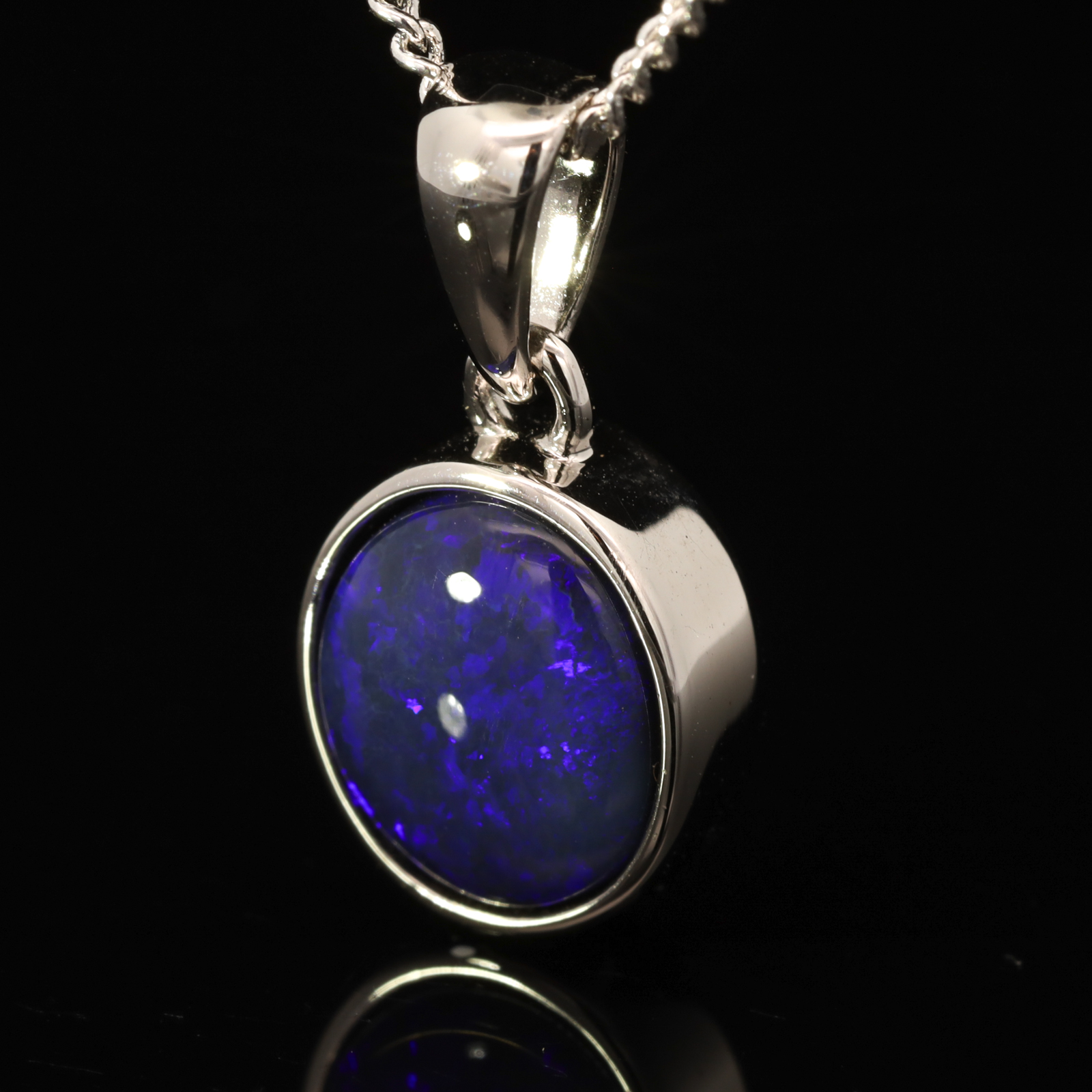 Sterling Silver Blue Purple Black Opal Pendant