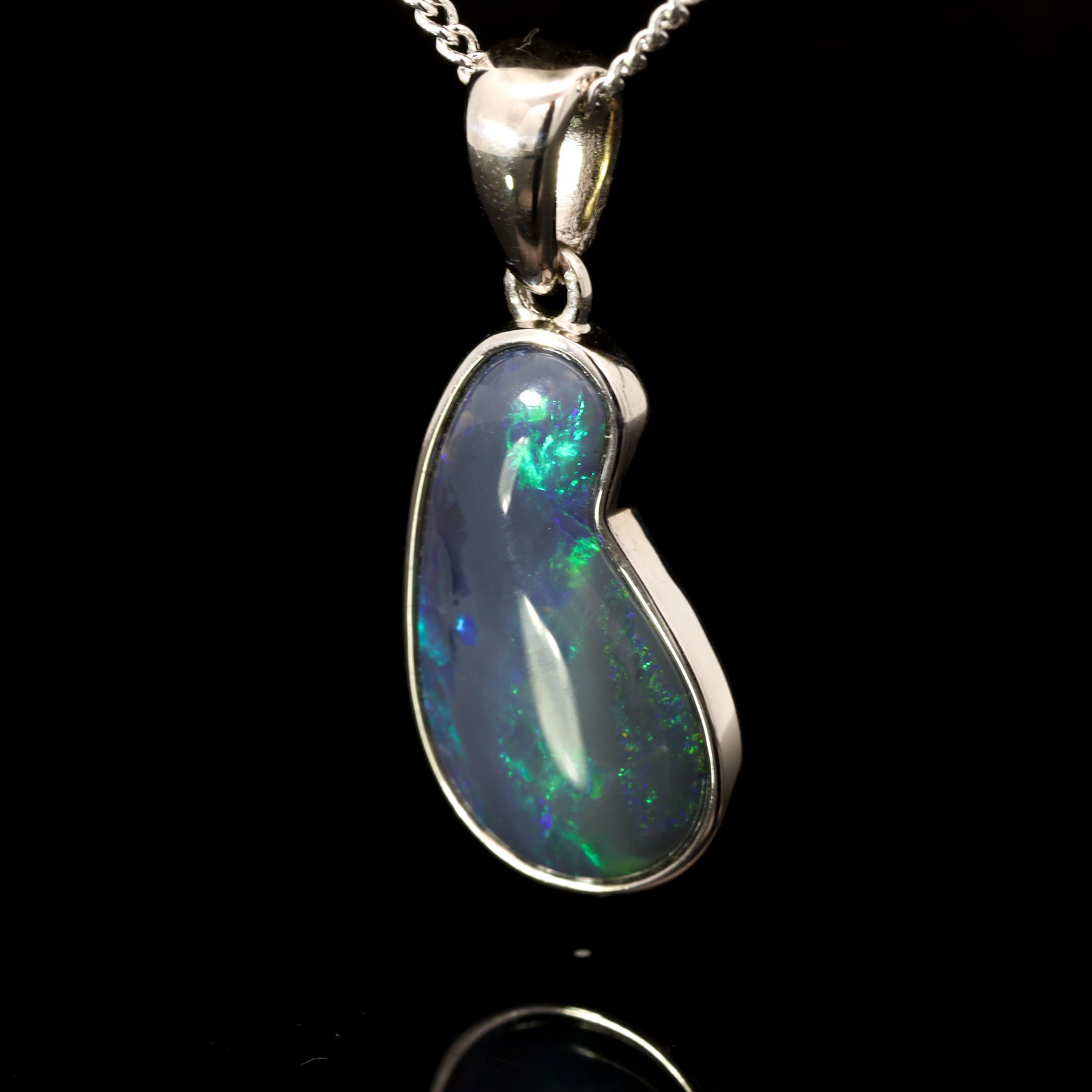 Sterling Silver Blue Green Yellow Black Opal Pendant