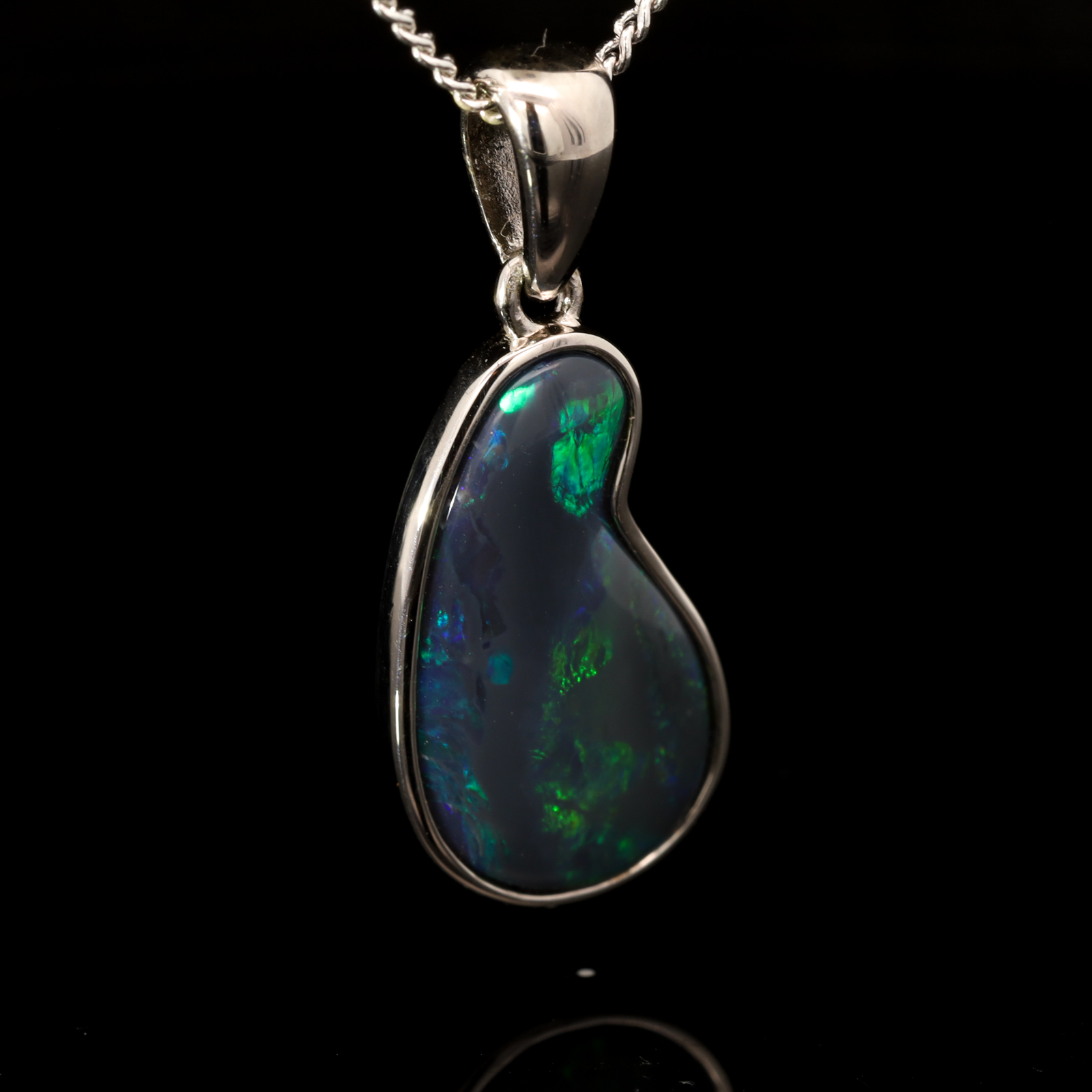 Sterling Silver Blue Green Yellow Black Opal Pendant