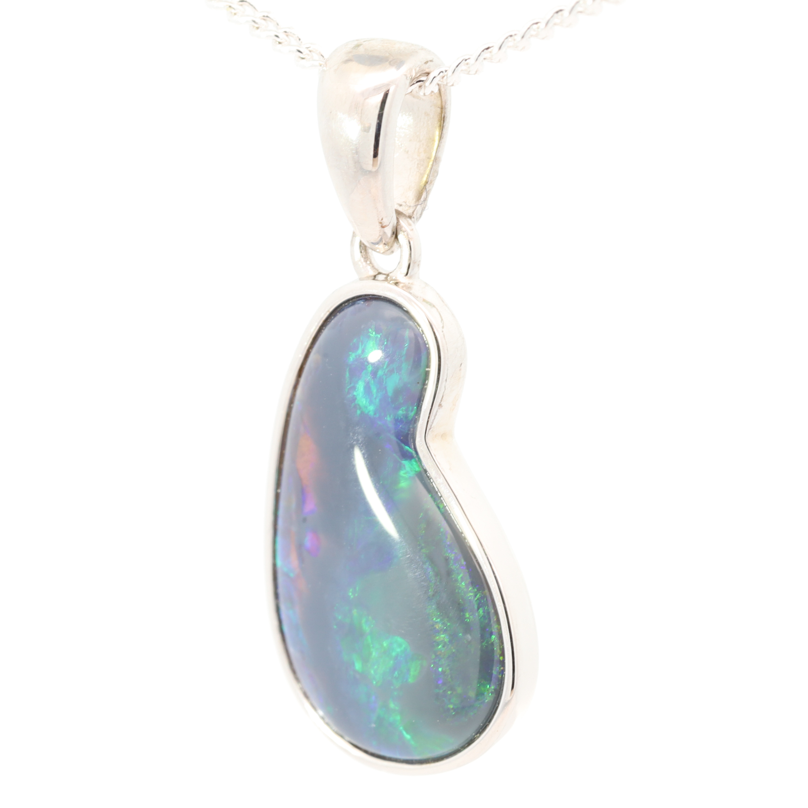 Sterling Silver Blue Green Yellow Black Opal Pendant