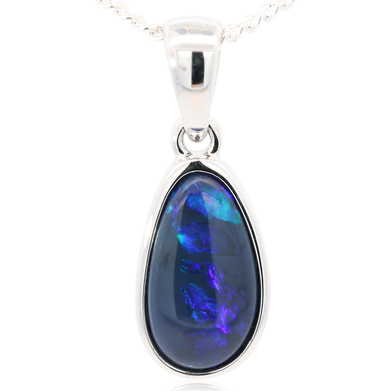 Sterling Silver Blue Green Purpe Black Opal Pendant