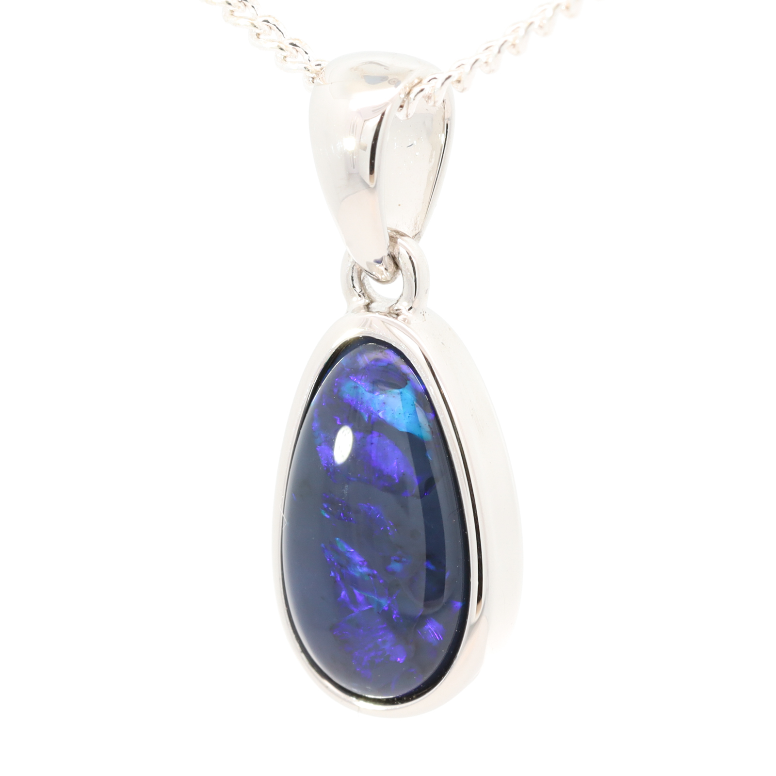 Sterling Silver Blue Green Purpe Black Opal Pendant