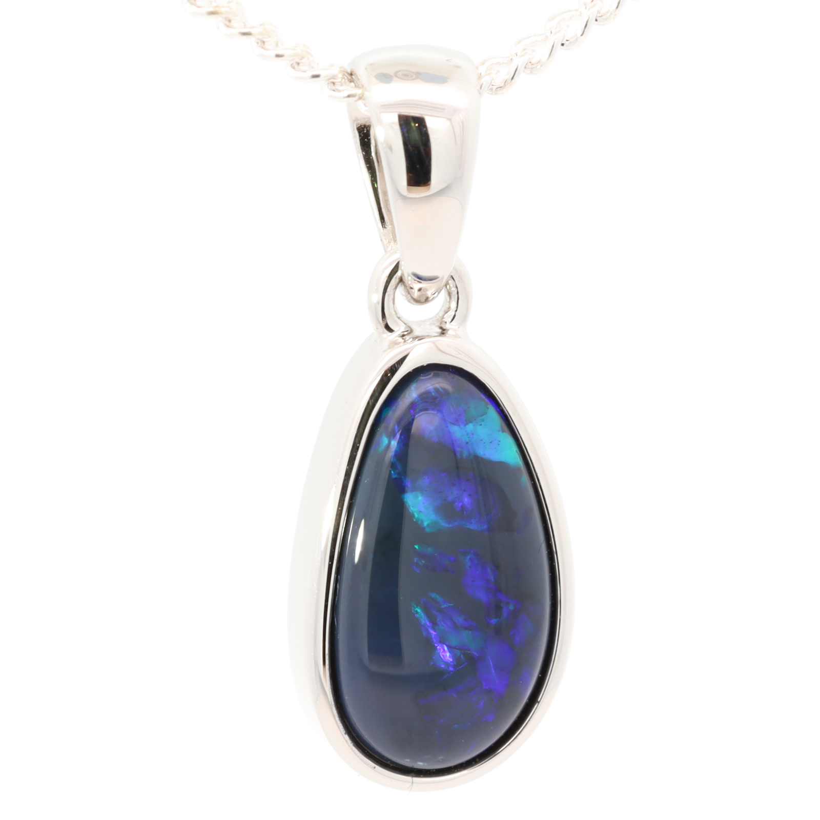 Sterling Silver Blue Green Purpe Black Opal Pendant