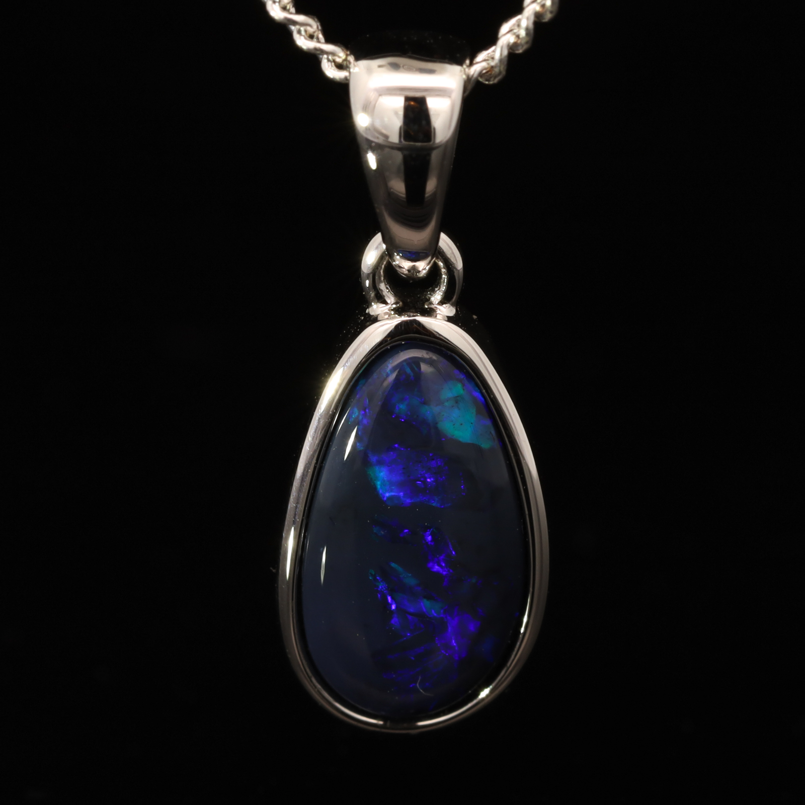 Sterling Silver Blue Green Purpe Black Opal Pendant