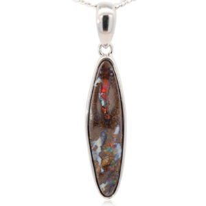 Sterling Silver Blue Green Yellow Orange Red Boulder Opal Pendant