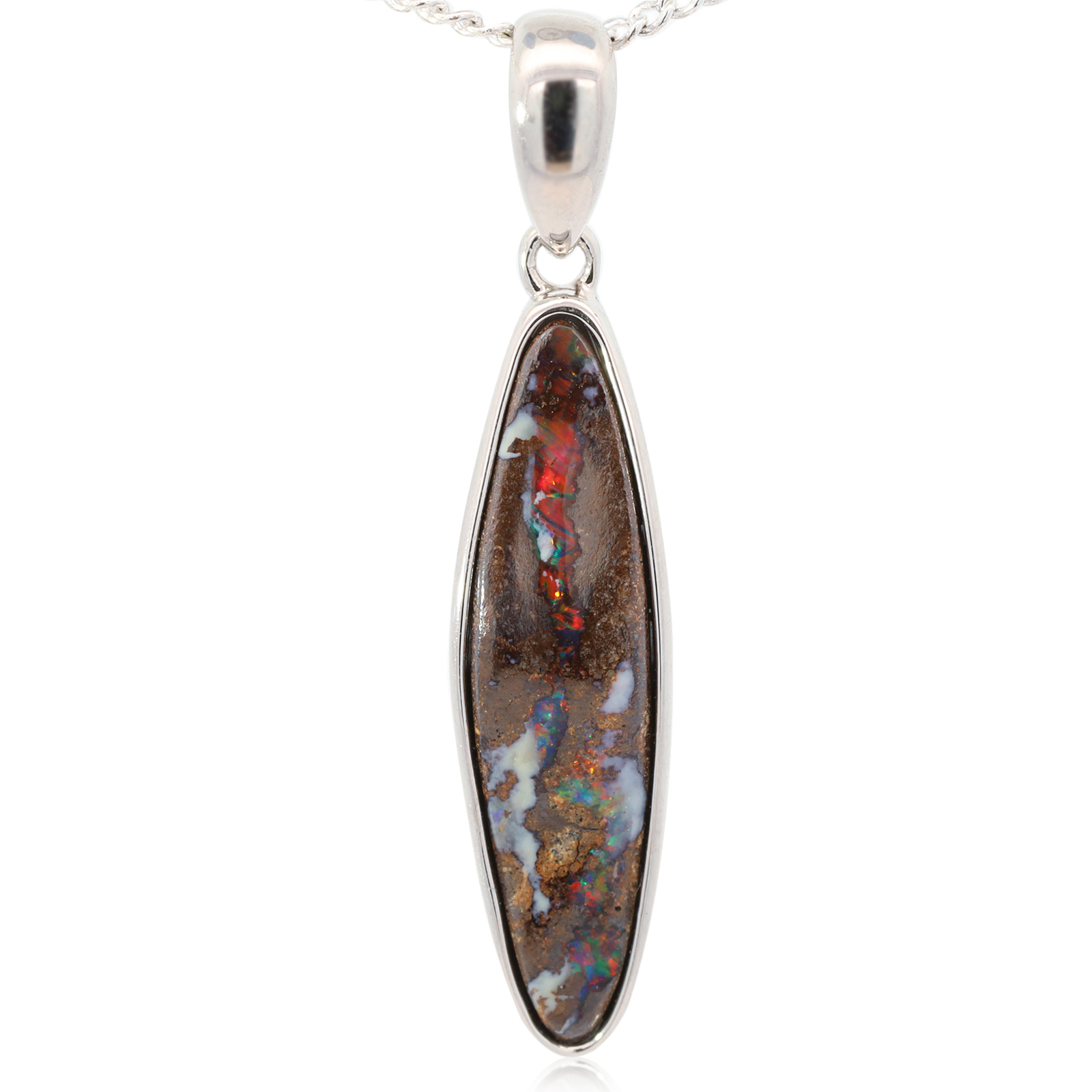 Sterling Silver Blue Green Yellow Orange Red Boulder Opal Pendant