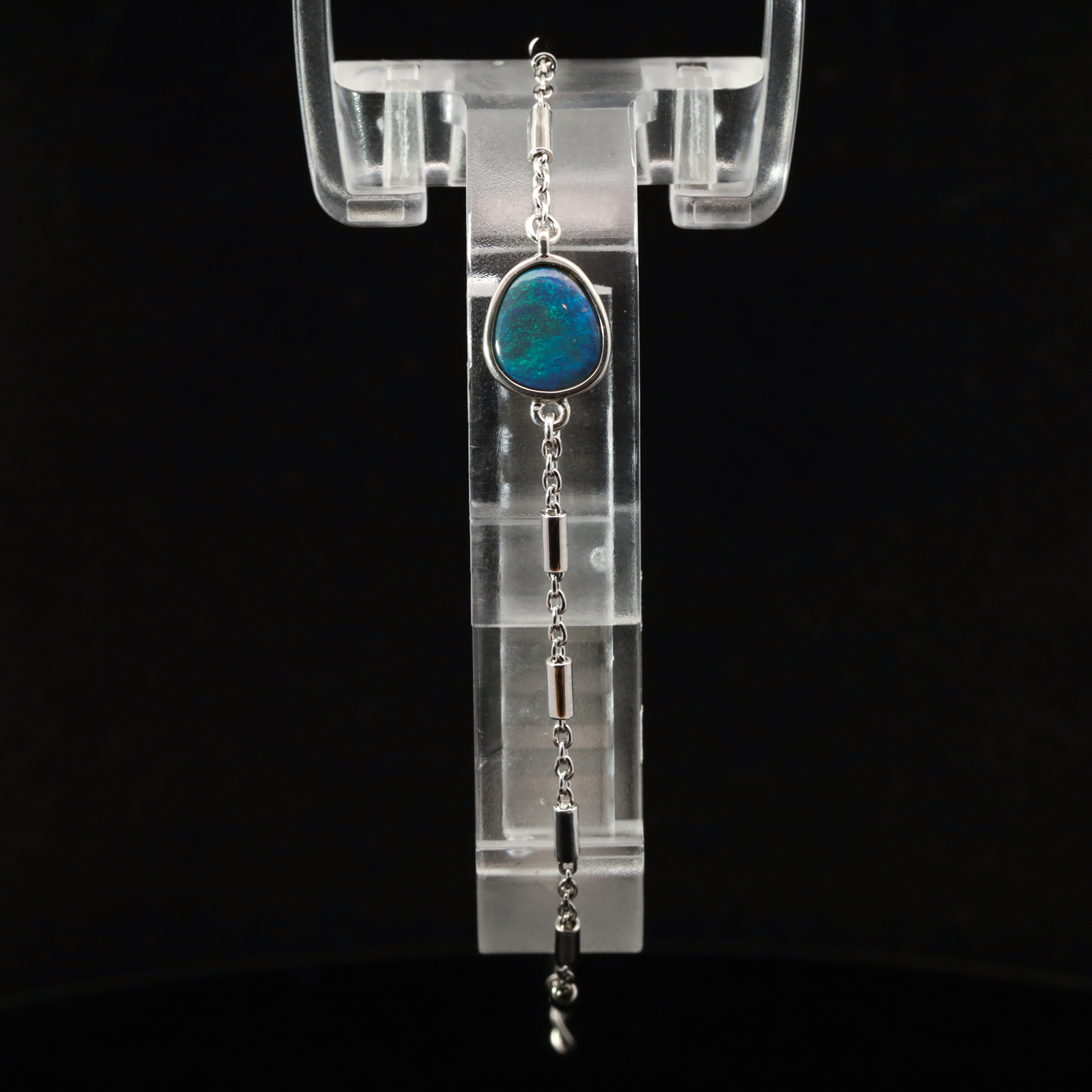 Sterling Silver Blue Green Black Opal Bracelet