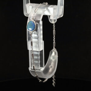 Sterling Silver Blue Green Black Opal Bracelet