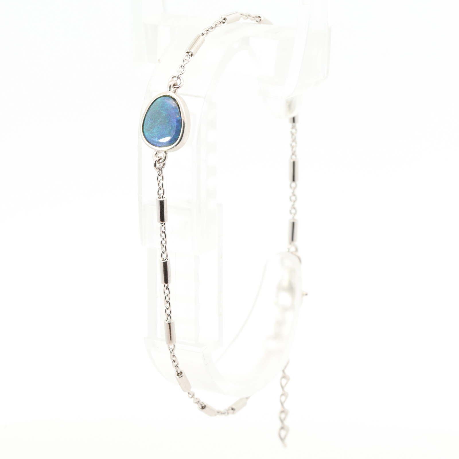 Sterling Silver Blue Green Black Opal Bracelet
