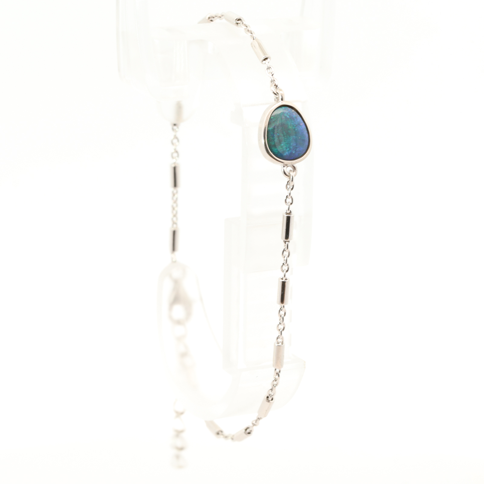 Sterling Silver Blue Green Black Opal Bracelet