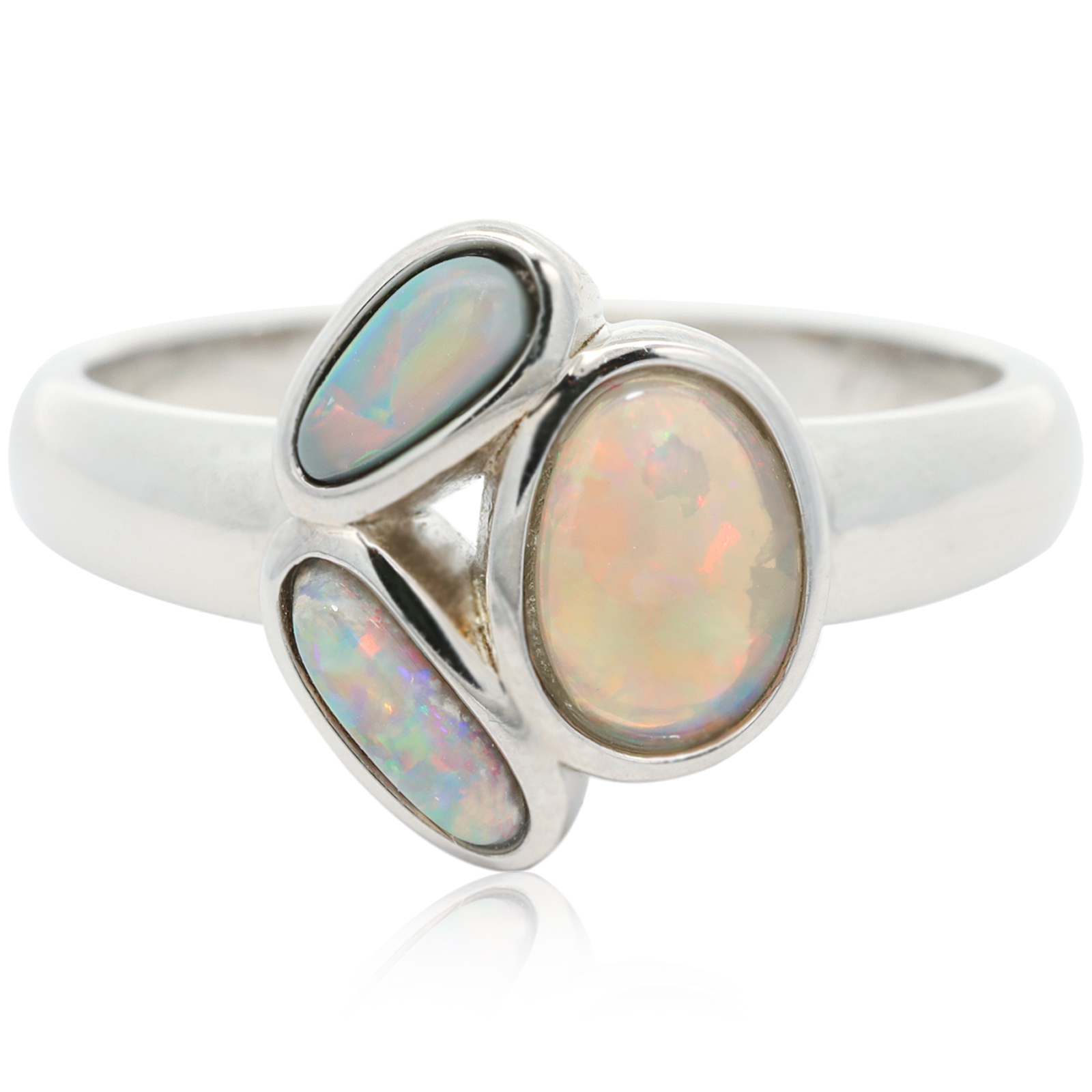 Sterling Silver Blue Green Yellow Orange Red Crystal Opal Ring