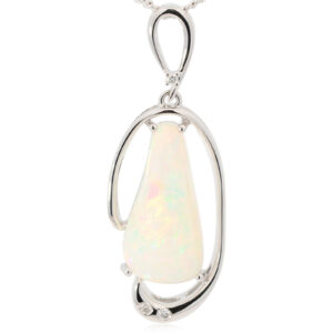 White Gold Blue Green Yellow Orange Red Crystal Opal and Diamond Pendant