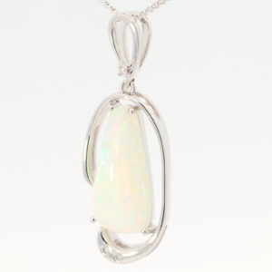 White Gold Blue Green Yellow Orange Red Crystal Opal and Diamond Pendant