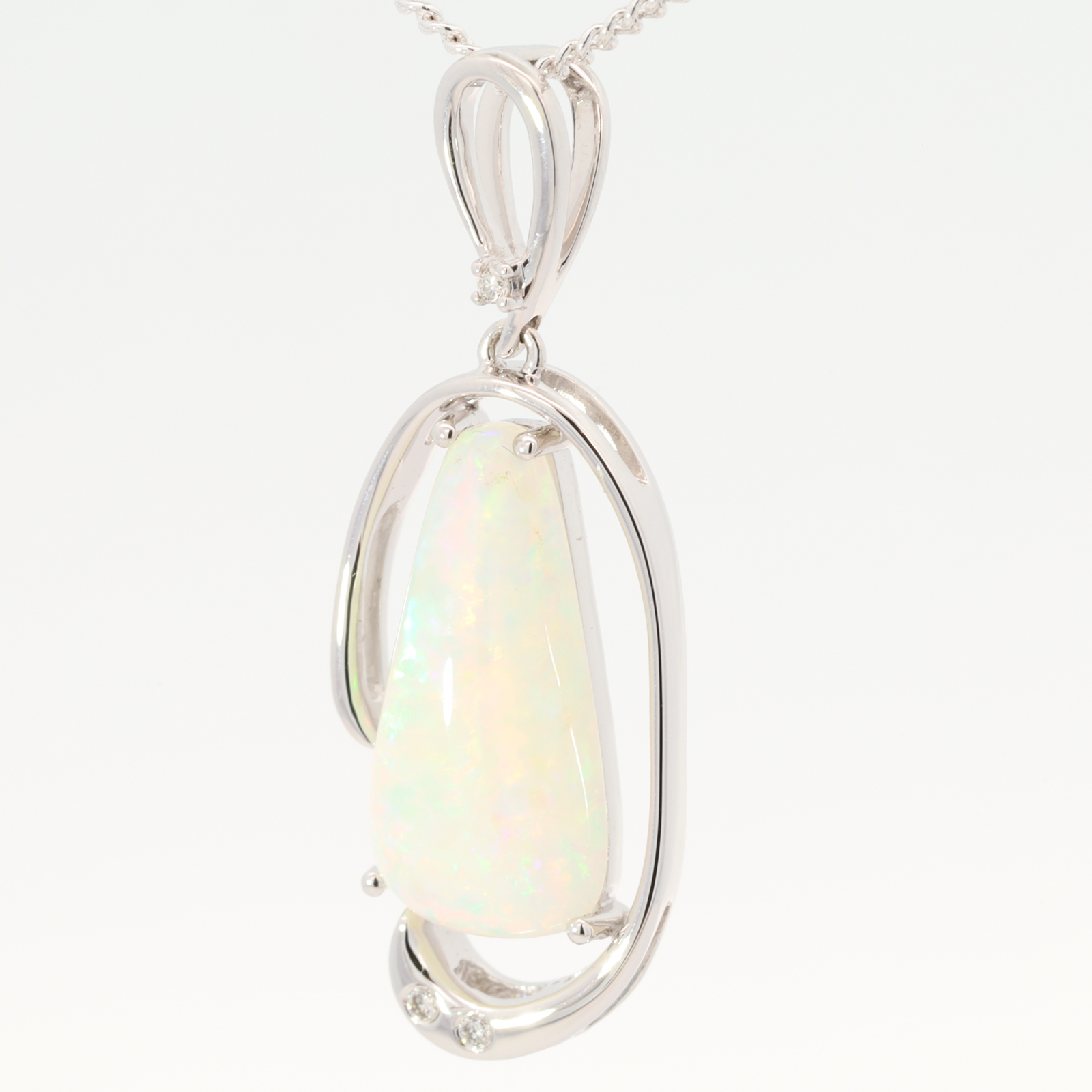 White Gold Blue Green Yellow Orange Red Crystal Opal and Diamond Pendant