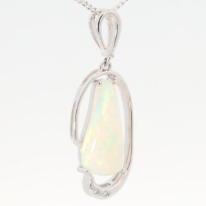 White Gold Blue Green Yellow Orange Red Crystal Opal and Diamond Pendant