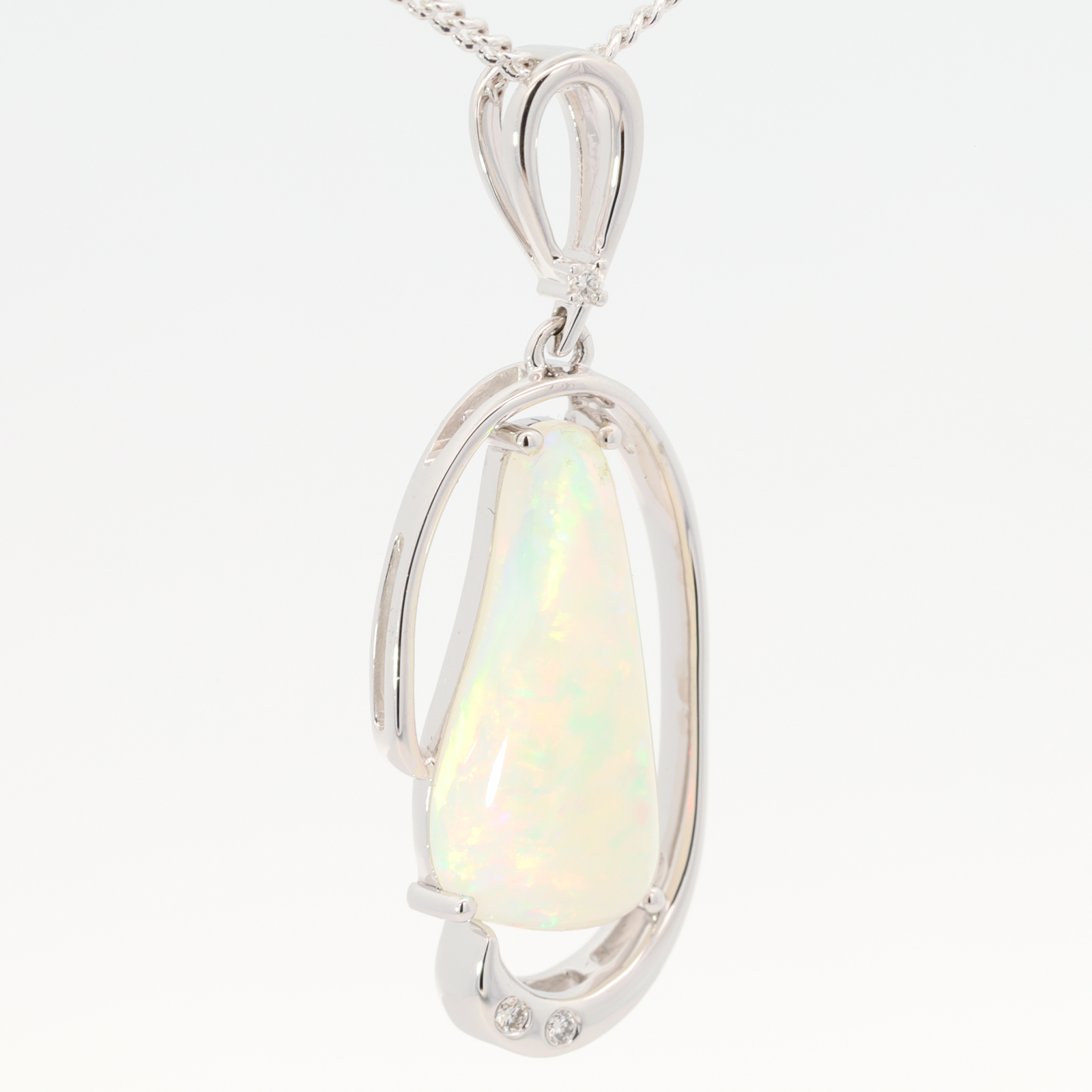 White Gold Blue Green Yellow Orange Red Crystal Opal and Diamond Pendant