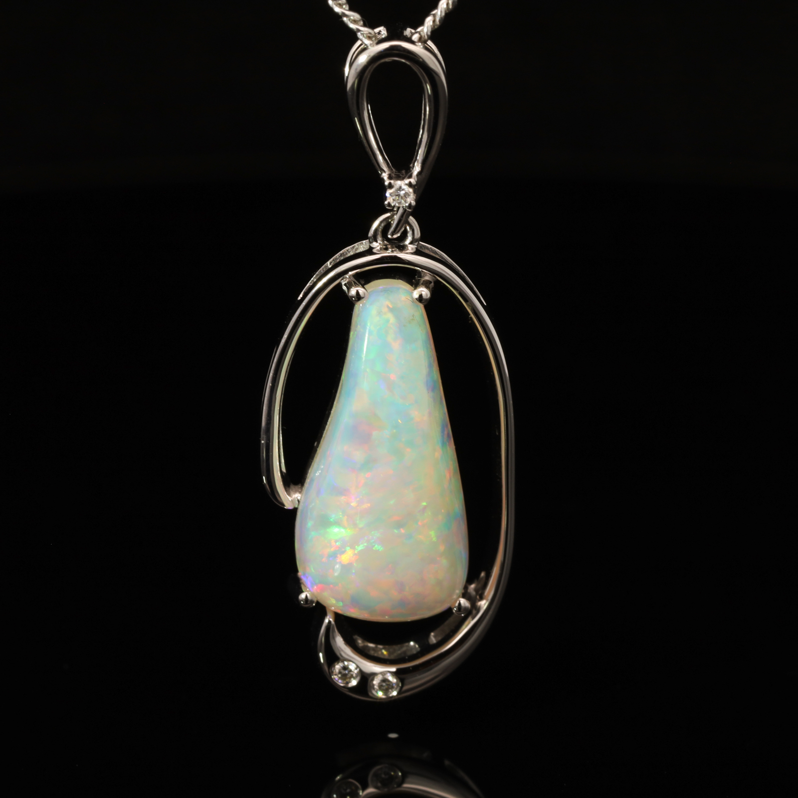 White Gold Blue Green Yellow Orange Red Crystal Opal and Diamond Pendant