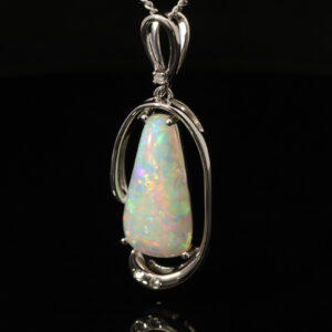 White Gold Blue Green Yellow Orange Red Crystal Opal and Diamond Pendant